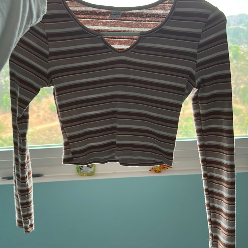 Shein long sleeve brown stripped shirt.